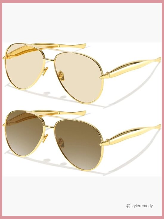 Gold Aviator Sunglasses Polarized Metal Temples 2 Pack